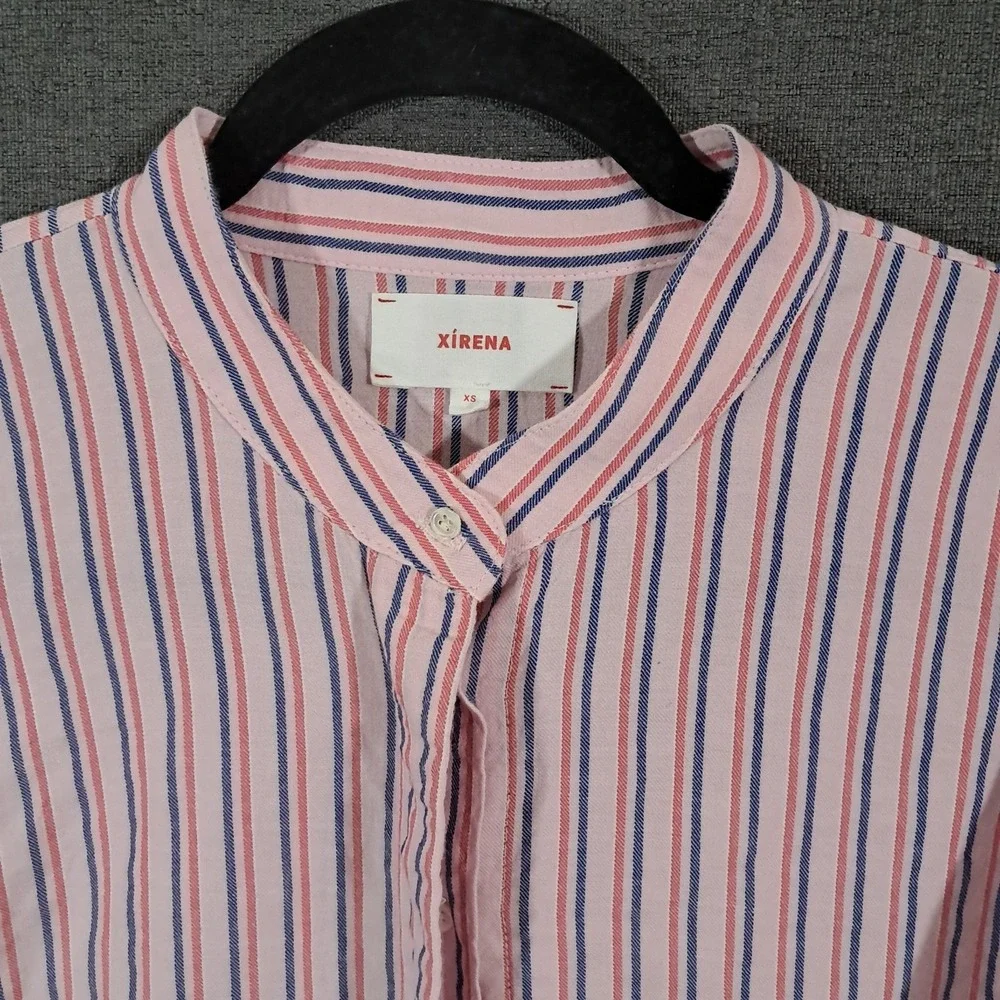 Xirena Shirt Womens‎ XS Pink Striped Long Sleeve Button Up Lightweight Oversized